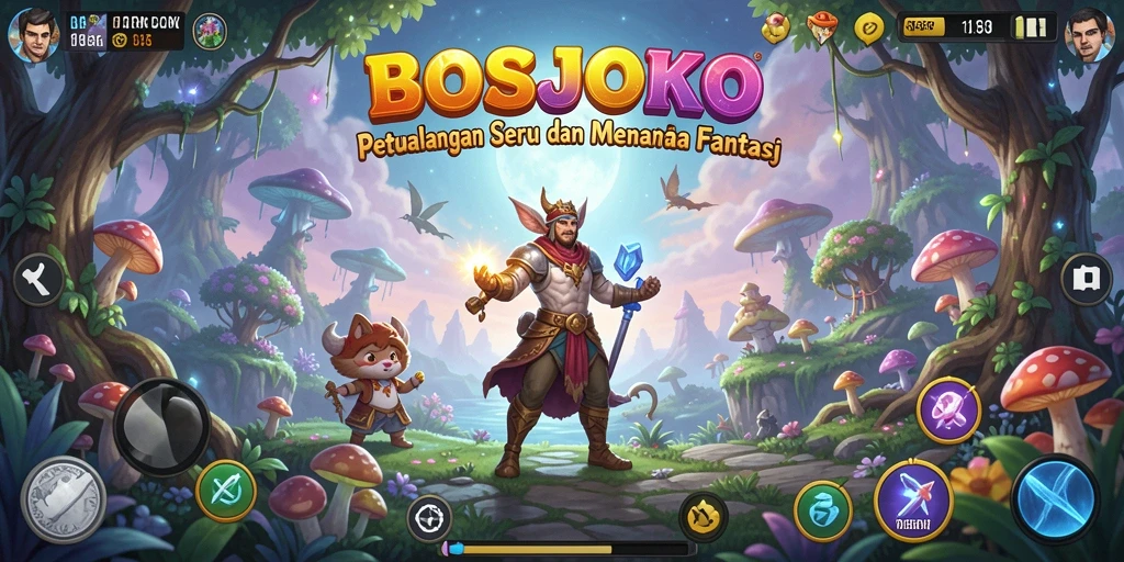 Screenshot utama gameplay BOSJOKO yang menampilkan aksi petualangan.