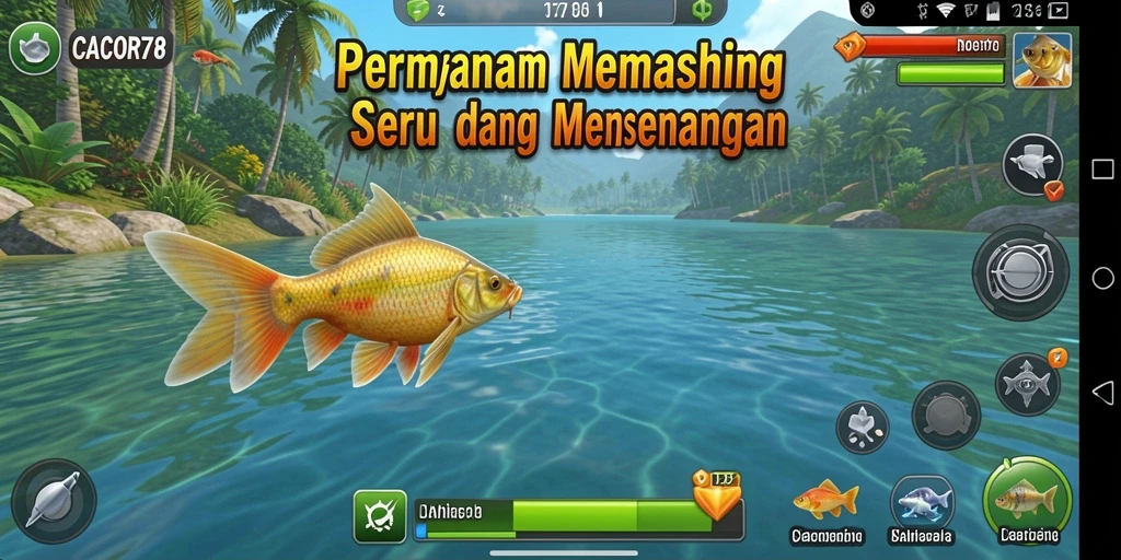 Screenshot menampilkan gameplay memancing yang mengasyikkan dalam CACOR78.