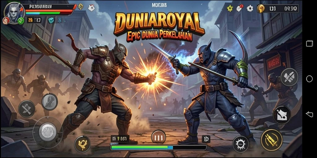 Tampilan pertarungan seru dalam DUNIAROYAL dengan aksi mendebarkan.