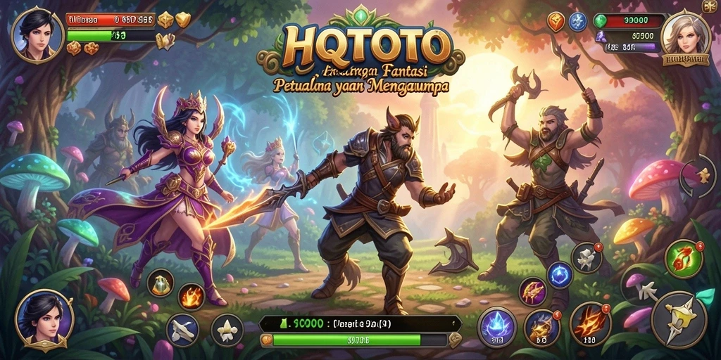 Tangkapan layar dari gameplay HQTOTO yang menampilkan pertarungan epik dan dunia fantasi.