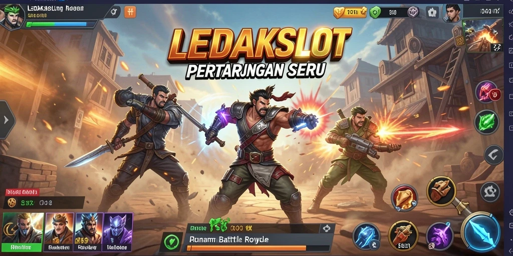 Tangkapan layar LEDAKSLOT dengan aksi pertarungan Battle Royale yang seru.