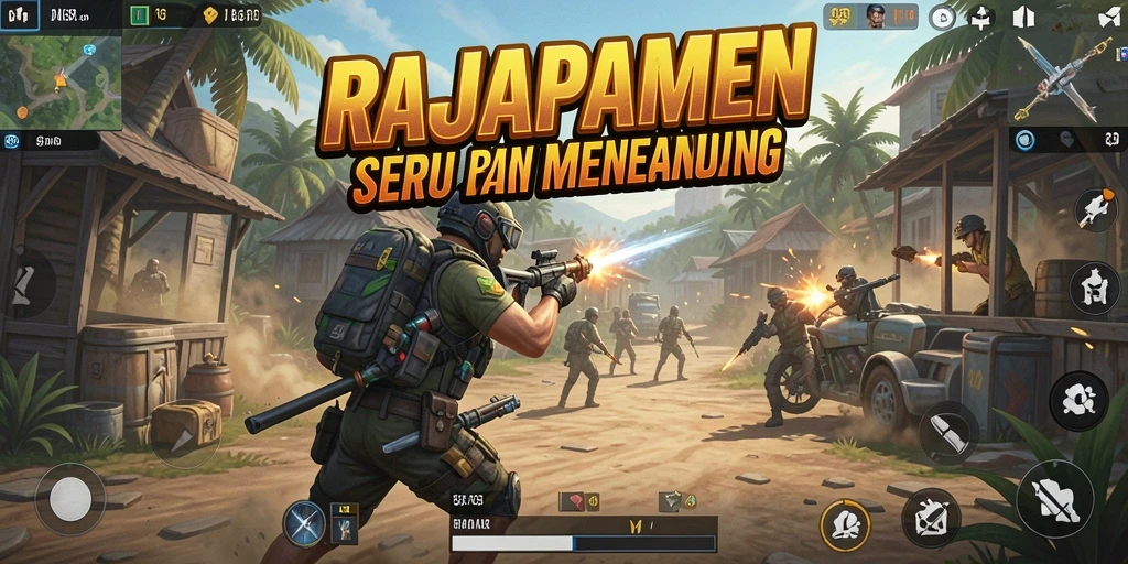 Tangkapan layar <strong>RAJAPAMEN</strong> menampilkan aksi pertempuran intens di arena Battle Royale.