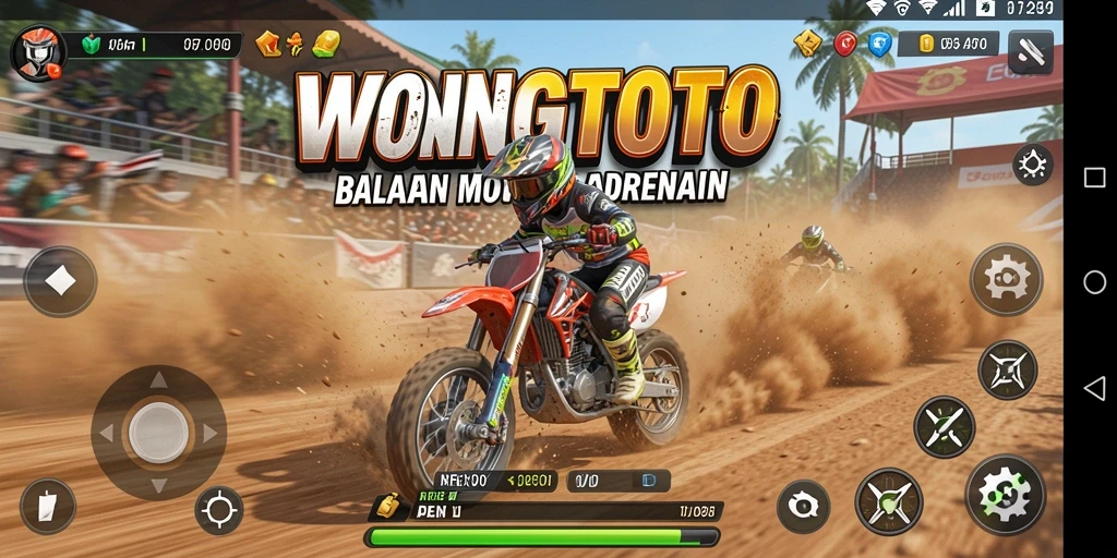Tangkapan layar WONGTOTO menampilkan balapan motor yang seru dan grafis menawan.